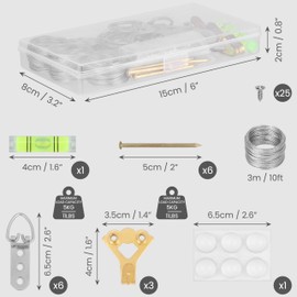 Belle Vous Heavy-Duty Picture Hanging Wire Kit - D-Ring Hangers, Screws, Hanging Hooks, Nails, Level & Wire for Photo Frame Hanging - Holds 5kg/11lbs
