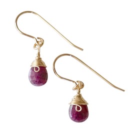 Designs by Nature Gems Ruby Drop Earrings in 14k Gold Filled for Women, Made in Canada