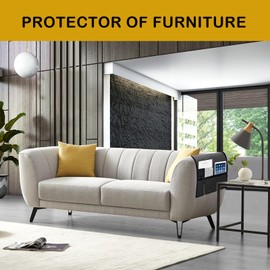 Ntomtuex Linen Armchair Caddy Sofa Arm Rest Cover with 2 Pockets Sofa Armrest Protector for Recliner Anti-Slip Armchair Caddy Slipcover for Living Room Couch Loveseat for Pet, Set of 2, Dark Grey