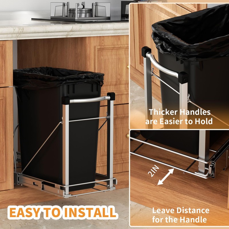 Chenthrall Adjustable Under Cabinet Trash Can Organizer with Soft Close