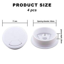 YOYEAH Pack of 4 Cable Grommets Plastic White Desk Cable Grommet Round Cable Duct Cable Box for Cable Management Desk Duct - Cable Outlet for Office and School