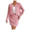 Floerns Women's 2 Piece Outfits Plaid Tweed Blazer Long Sleeve