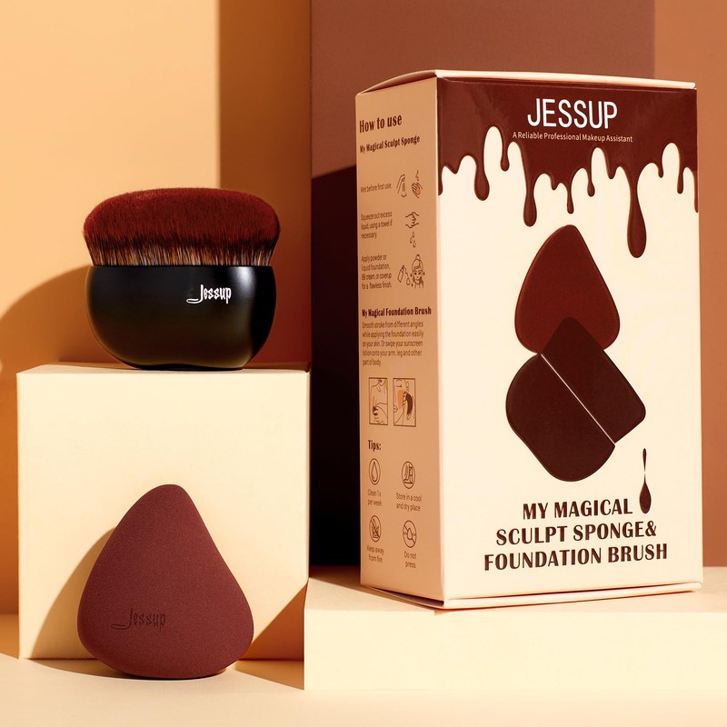 Jessup Foundation Brush with Makeup Sponge Black Makeup Brush with