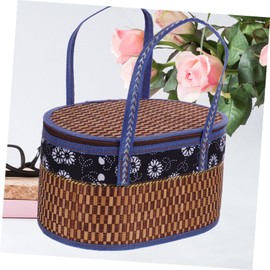 VILLFUL Handheld Woven Storage Basket with Handle Versatile Bamboo Container for Picnic Travel and Home Organization for Fruits Vegetables and Sundries