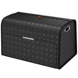 XDV Double-layer Trunk Organizers, Double door Car Organizers Storage Solutions and Car Storage Organizers for SUVs, Sedans, Back Seats, and Luxury Vehicles with Lid, Leather, Small, Large (Black, L)