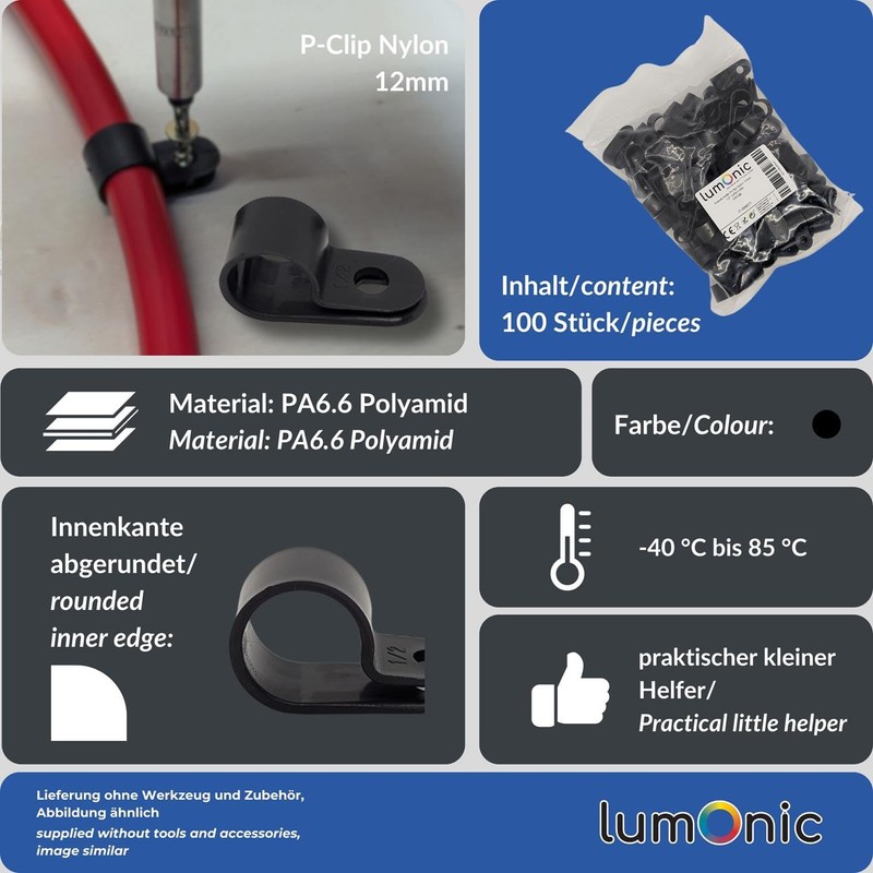 Lumonic Cable Clip Set 100x P-Clip I Perfect for Cables