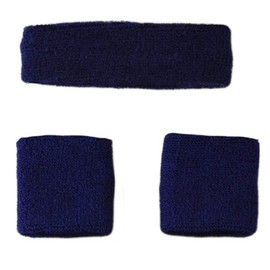 Mytoptrendz® Sweatbands Set Headband and Wristbands Fancy Dress Pride Party Accessories Gym Sports Running Gymnastics Tennis (Navy)