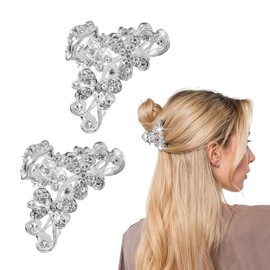 Mabor Elegant Rhinestone Hair Claw Clip for Women – Small Sparkling Silver Alloy Jaw Clip, Vintage Bling Hair Accessory for Party, Wedding, Dinner & Special Occasions