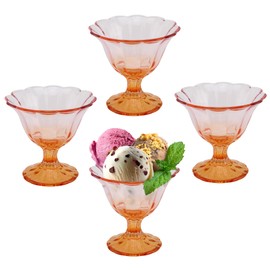 FESTLOVE Iced Cream Dessert Bowls, 10 Oz Set of 4 Glass Bowl Footed Dessert Cups, Orange Clear Drinking Cup for Sundae, Dessert, Candy, Fruit, Ice Cream, Snack Pudding