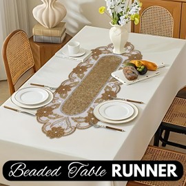 Handmade Farmhouse Floral Embroidery Beaded Table Runner for Tableptop in Teal/Blue/Ivory Romance Multi Flower Colour - Home Decor Mat for Wedding Family Gathering - Pack of 1 Measure 13 x 36 inches