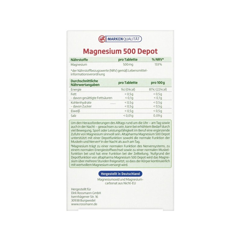 알타파마 altapharma 마그네슘 500 Depot 30정 Altapharma Magnesium 500 Depot
