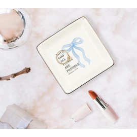 WODMIS Christian Coquette Blue Bow Ceramic Jewelry Tray Dish, Preppy Bible Verse Jewelry Plate Ring Trinket Dish, Trendy Aesthetic Ribbon Gifts for Women Bestie Best Friends 511