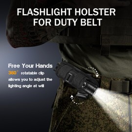 FandyFire Tactical Flashlight with Holster for Duty Belt, 1300 High Lumen Police Flashlight - 6 Mode Rechargeable LED Flashlight for Camping/Law Enforcement FG10(Black)