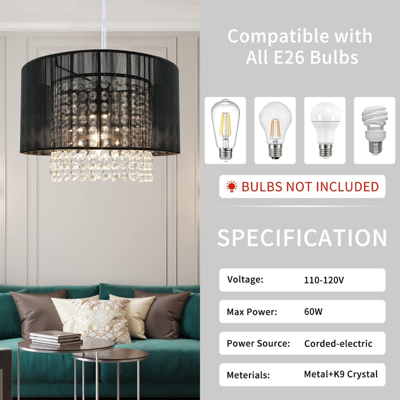 TISLYCO Plug in Chandelier, Plug in Chandelier Lighting with Long