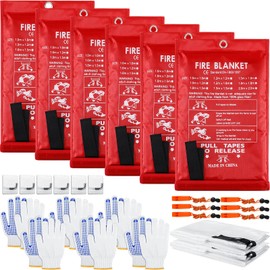 Copkim 6 Sets Emergency Fire Blanket for Home Fire Suppression Thermal Blankets with Emergency Whistles, Hooks and Gloves for Kitchen, Fireplace, Car, Office, 39.3" x 39.3"