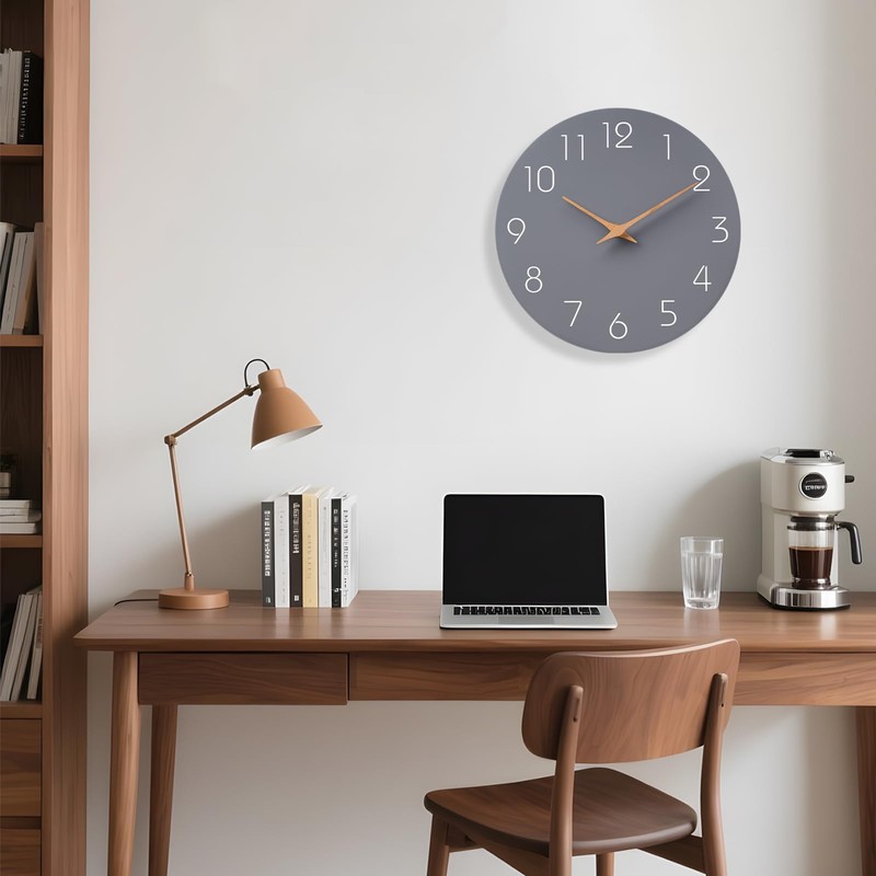 Mosewa Wall Clock 14 Inch Gray Battery Operated Silent Non