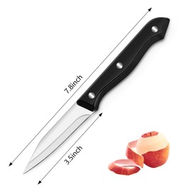 BEWOS 4-Piece Paring Knife Set - Paring Knives with Ergonomic Handle, 3.5 Inch Triple Rivet Paring Knives, Stainless Steel/Black Parers for Vegetable, Fruit & Kitchen Use