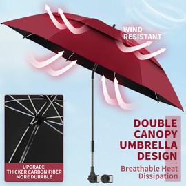 NBtoUS 2 Pack 48.6" Double Canopy Umbrella with Clamp, UPF50+ Beach Chair Umbrella with clip, 360°Adjustable Portable Outdoor Wheelchair, Patio, Golf Carts,Camping(Not Include Chair)