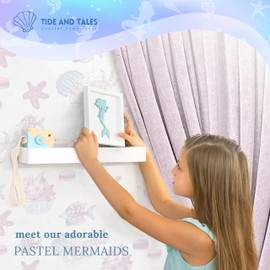 TideAndTales Elegant 3D Mermaid Wall Decor, Framed Wooden Set of 3 Silhouettes in Pastel Colors, Mermaid Bathroom Decor, Mermaid Room Decor for Girls Bedroom, Mermaid Wall Art