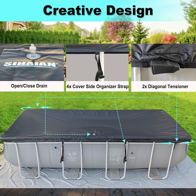SIHAIAN 10x20Ft Rectangular Pool Cover with Side Storage for Oval