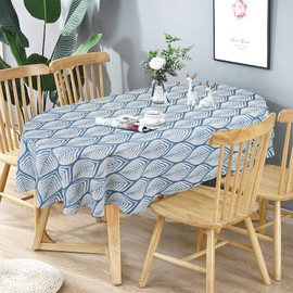 Oval Tablecloth Blue Modern Geometric Oval Tablecloth, Blue Oval Tablecloth, Print Tablecloth, Fabric Indoor/Outdoor Waterproof Wrinkle Free Durable Blue Tablecloth for Oval Tables 54 X 72 in