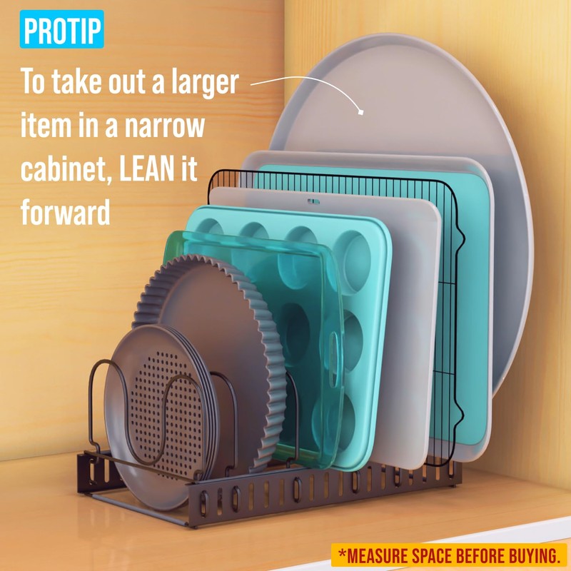 Norcalway Adjustable Bakeware Pots and Pans Organizer Under Cabinet,11 Dividers