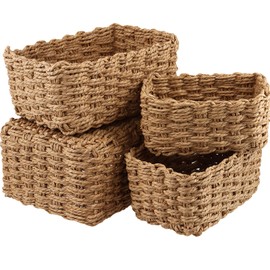 MAKTSAM Set of 4 Wicker Storage Basket Set, Small Wicker Hamper, Multifunctional Woven Storage Baskets for Home Office