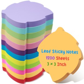 Leinuosen 12 Pieces Sticky Notes Shape 3 Inch Bright Colors Self-Stick Pads Multiple Colors Sticky Notes Back to School Gifts for Classroom Office Supply, 100 Sheets/pad(Leaf)