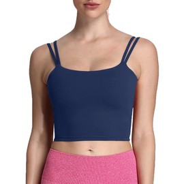 Aoxjox Women's Workout Sports Bras Fitness Padded Backless Yoga Crop Tank Top Twist Back Cami, Navy, Small