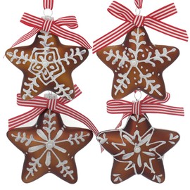 Kurt Adler 4 pc Sparkly Gingerbread Star Cookie Glass Christmas Ornaments Set 4 in