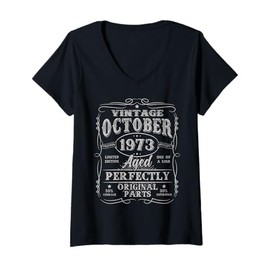 Womens Vintage October 1973 Retro 52 Year Old 52nd Birthday Men Dad V-Neck T-Shirt