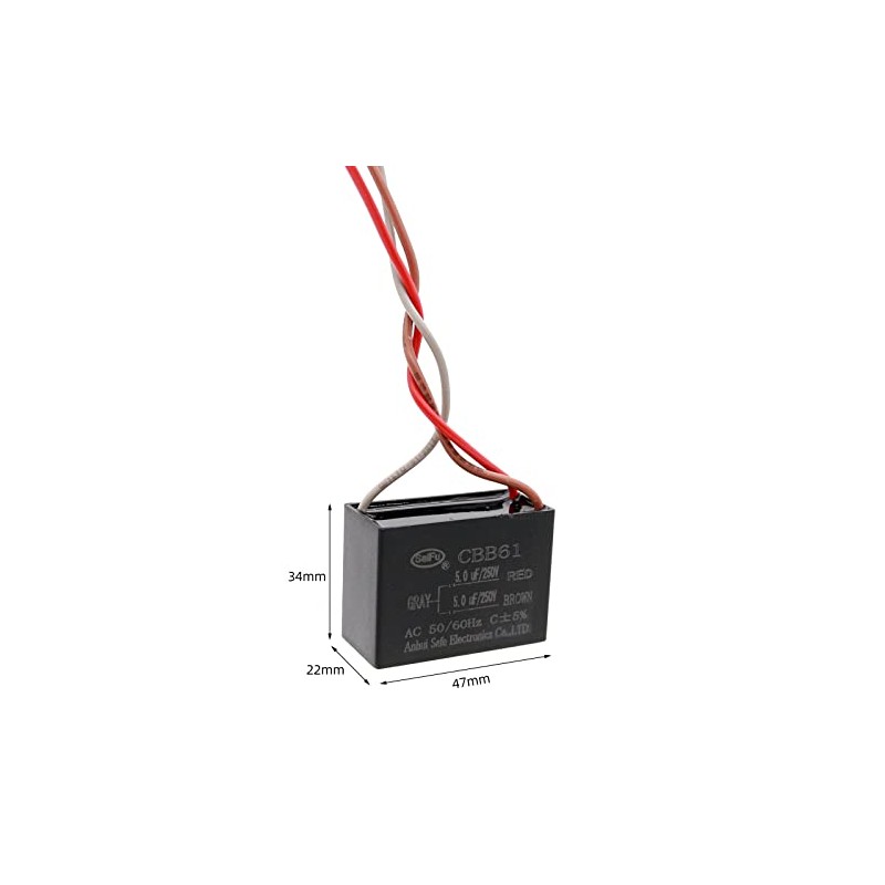 CBB61 5uf+5uf 3-Wire 250V AC Ceiling Fan Capacitor - 50/60