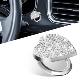 HQRNYP Bling Car Engine Start Button Cover, Push Start Button Cover, Cute Heart Shape Diamond Ignition Cap, Car Sparkly Rhinestone Ignition Decal for Women Girls (White)