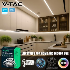 V-TAC Striscia Led da Interno 8W - [ 5 METRI ] - Striscia LED ADESIVA per Casa, Cucina, Camera, Ambienti, Sotto i Mobili - SMD 3528 - Nastro LED Luminosità 800 Lumen - 12V - Luce Naturale 4000K