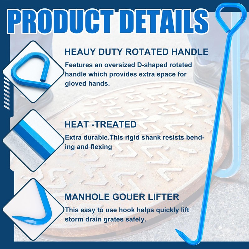 Therwen 2 Pcs Manhole Cover Hook 26 Inch with 5/8"