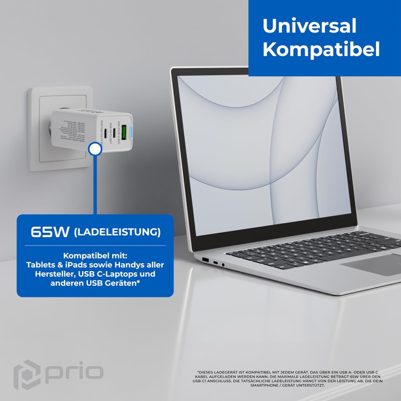 prio GaN Power Wall Charger 65 W PD PPS (USB