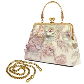 Abuyall Women's Evening Handbags Floral Purse Vintage Kiss Lock Purses and Handbags Top Handle Beaded Bag Beige-blossom-gold-frame