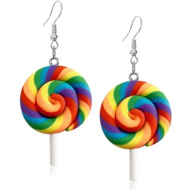 Sweet Cute Funny Simulation Lollipop Resin Dangle Drop Earrings Creative Colorful Twisted Candy Food Dangle Drop Earrings for Women Teens Jewelry Gifts (Color-4)