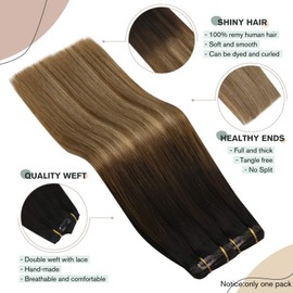 Ugeat 7PCS Clip in Hair Extensions Invisible #2/6/12 Balayage Brown to Blonde Natural Hair Extensions Clip in Human Hair 22inch Lace Weft Hair Extension Clips for Women 100g Per Pack