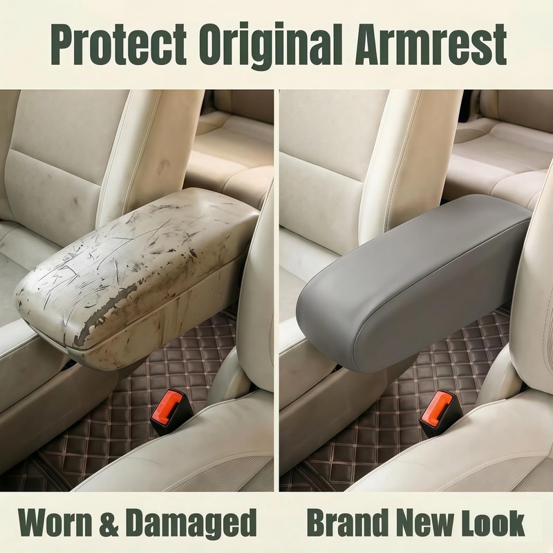 JDDRY Car Front Seat Armrest Covers Vinyl Leather,Car Armrest Protectors,Auto