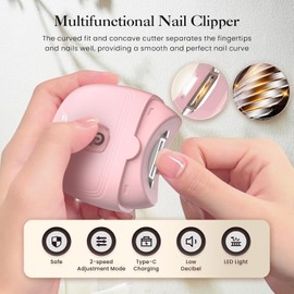Electric Nail Clipper, Nail Trimmer Nail Polisher 2 in-1, Automatic Nail Clipper 2 Speed Fingernail Clippers Nail File with Light, Women Manicure Set Nail Clippers for Baby Kids Seniors Weak Hands