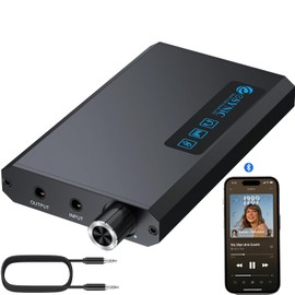 eSynic Bluetooth 5.1 Receiver Headphone Amplifier Portable-1500mAH Rechargeable 3.5MM Headphone Amp-16-300Ω-Two-Stage Gain Switch-Compact-Aluminum Matte Surface-for Phone/Car Aux/CD Players