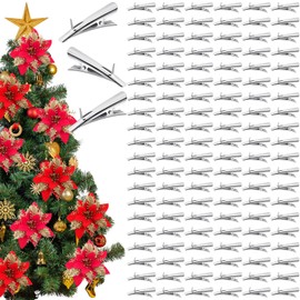 Uiifan 200 Pcs Christmas Ornaments Clips Bulk 1.7 Inch/ 4.5 cm Alligator Clip Roach Clip Metal Fish Mouth Clip Spring Clip for Poinsettia Christmas Tree Wreath Flowers Crafts Decorations