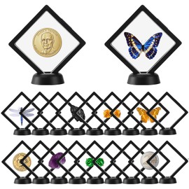 Voyzdx 20pcs Exhibidor De Joyeria 3d Marco Flotante Alhajeros 9x9cm,Marco de Exhibición de Monedas con Membrana de Silicona,Caja de Exhibición para Colecciones,Anillos,Collares,Pulseras (Negro)