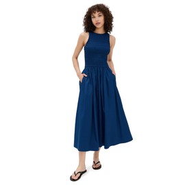 Madewell Women's The Melody Scoopback Smocked Midi Dress, Blue Moon, S