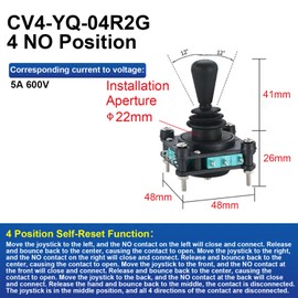 Fielect Joystick Switch Controllers 4 Position 4NO Momentary Type 600V Panel Mount CV4-YQ-04R2G