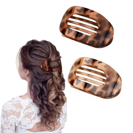 Flat Hair Clips Round Lay Down Hair Claw Clips for Women Girls,Comfortable Curved Flat Clips,French Strong Hold Hair Barrettes for Thick Thin Hair,Secure Inner Teeth Hair Claw Clips (B 2PCS)