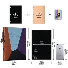 Scrapbook Album,ZEEYUAN Leather Vintage Photo Album Memories DIY Scrap Book Refillable 60 Pages Large Family Photo Book for Anniversary Valentines Birthday(Blue Purple,L)