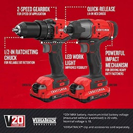 Craftsman CRAFTSMAN V20 MAX Cordless Drill and Impact Driver, Power Tool Combo Kit with 2 Batteries and Charger (CMCK200C2AM)