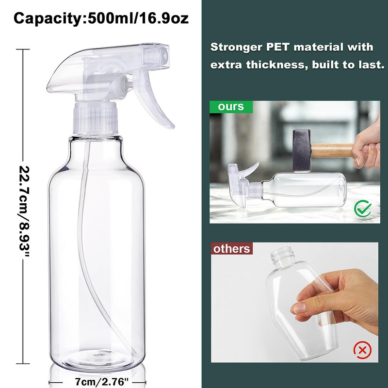 Hethyo Spray Bottles 16.9oz Plastic Spray Bottle for Hair Mist/Stream
